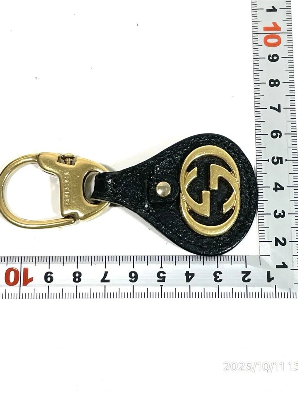 Vintage Gucci Double G Gold x Brown Leather Charm Keychain Accessory